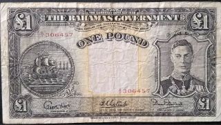 Bahamas 1 Pound P 11 King George Kgvi 1936 Scarce Crisp Fine Pre Ww2 British