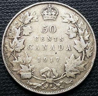 1917 Canada Silver 50 Cent Half Dollar F - 12