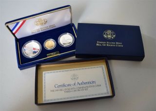 1993 Bill Of Rights 3 Coin Gold & Silver Proof Set " Proof "