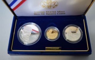 1993 Bill Of Rights 3 Coin Gold & Silver Proof Set 