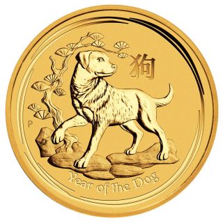 2018 - P Australia Year Of The Dog 1/20 Oz Gold Lunar (s2) $5 Coin Gem Bu Sku49081