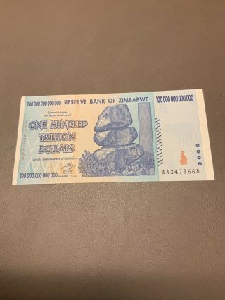 Reserve Bank Of Zimbabwe One Hundred Trillion Dollars Bank Note