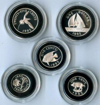 Bermuda 1995 Animal Box Set Of 5 Silver Coins,  Proof