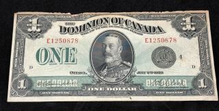 1923 Dominion Of Canada 1 One Dollar Banknote King George V Ottawa Currency Note