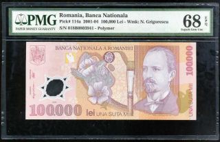 Romania 100,  000 100000 Lei 2001 - 2004 P 114 Gem Unc Pmg 68 Epq High