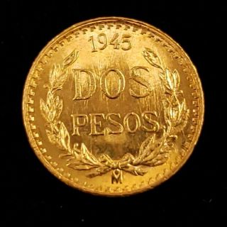 1945 Mo Mexico Gold 2 Dos Pesos Estados Unidos Mexicanos Collector Coin 7mxp4507