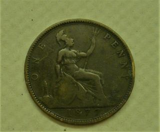 1877 Great Britain Queen Victoria 1 One Penny Coin