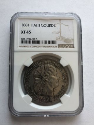Haiti 1881 1 Gourde 90 Silver Coin Xf - 45 Ngc
