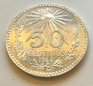 1944 50 Centavos Mexico Silver Coin