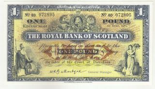 Scotland 1 Pound The Royal Bank Of Scotland 1961 Issue P324 In Aunc To Unc