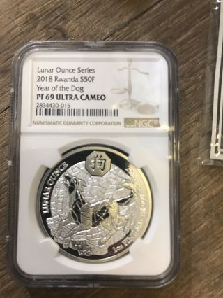 2018 Rwanda Lunar Year Of The Dog 1 Oz Silver Proof Coin Ngc Pf 69 Ultra Cameo