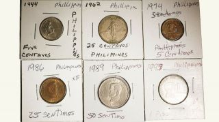 1944 5 C 1962 25 C 1974 5 C 1986 25 C 1989 50 C 5 1997 1 Pico Philippines Coins