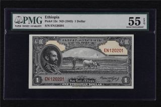 1945 Ethiopia 1 Dollar Pick 12c Pmg 55 Epq About Unc