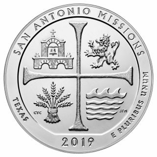 2019 San Antonio Missions 5 Oz Silver Atb Coin Gem Bu Sku59289