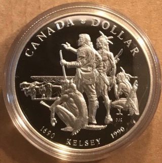 Canada - Henry Kelsey Proof Silver Dollar - 1990 - Rcm Case &
