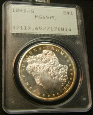 1880 - S Pcgs Ms65pl Morgan Silver Dollar Edge Toned Beauty Old Rattler