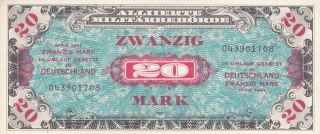 20 Mark Extra Fine Banknote From Allied Military In Germany 1944 Pick - 195