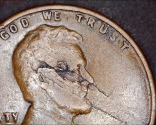1932 Wheat Penny With A Large Lamination Error On The Obverse.