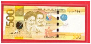 2018 G Philippines 500 Peso Ngc Duterte Single Prefix Solid No.  B 444444 Unc
