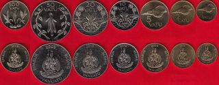 Vanuatu Set Of 7 Coins: 1 - 100 Vatu 2002 - 2010 Unc