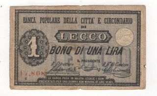 Italy 1 Lira Banca Popolare Della Citta E Circondario Di Lecco Fine,