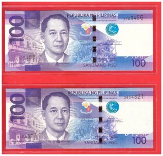 2010 Philippines 100 Peso Ngc Aquino Single Prefix Ladder V 123456 X 654321 Unc