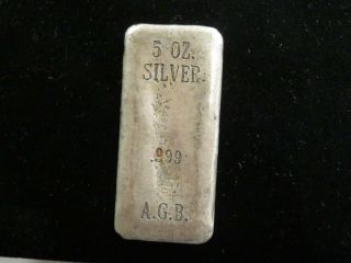 Vintage Poured Agb 5 Oz Silver Bar Rare Z061