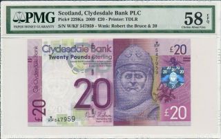 Clydesdale Bank Plc Scotland 20 Pounds 2009 Minor Mishandling Pmg Unc 58epq