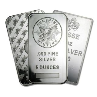 5 Oz Silver Bar - Random Brand Secondary Market.  999 Fine