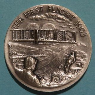 " The First Flight - 1903 " Wright Brothers Longines High Relief Silver Medal.