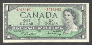 1954 B/m $1.  00 F - Vf Scarce Asterisk Replacement Note Key Qeii Canada One Dollar
