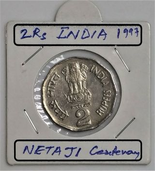 INDIA 2 RUPEE 1997 NETAJI SUBHASH CHANDRA BOSE CENTENARY COMMEMORATIVE COIN UNC 3