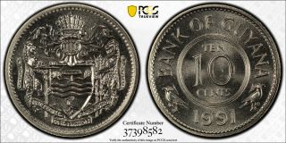 1991 Guyana 10 Cent Pcgs Sp68 - Extremely Rare Kings Norton Proof