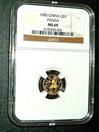 1985,  1/20 Oz.  China Gold Panda,  5 Yuan,  Ngc Ms - 69