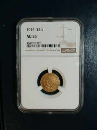 1914 $2.  5 Gold Indian Ngc Au55 Better Date $2.  5 Coin Priced To Sell Quickly