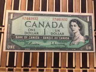 Canadian Money: 1954,  $1.  00 Bill,  Queen Elizabeth Ii,  One Dollar 7441832 Cir