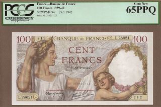 France: 100 Francs Banknote,  (unc Pcgs65),  P - 94,  29.  01.  1942,