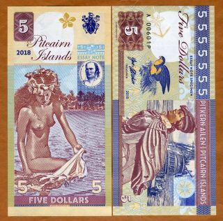 Pitcairn Islands,  $5 Private Issue,  2018,  Bounty,  Polynesian Nude