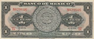 Mexico: $1 Peso Azteca 10 Ii 1954 Banco De Mexico.