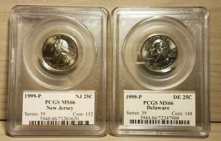 2 - Coin 1999 - P Statehood Quarter Nj & De Clad 25 Cent (25c) Pcgs Ms66 Set