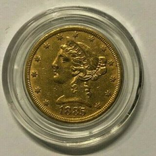 Gold,  Coin,  U.  S. ,  1885,  Bullion,  Unc. ,  Half Eagle,  $5,  Money,  Pre 1933,
