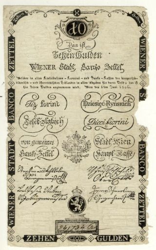 10 Gulden Banknote From Austrian 1806