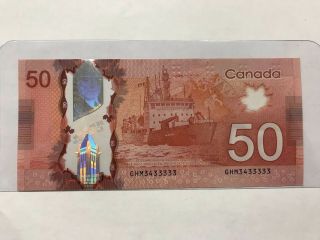 Very Cool Serial Number On 50$ Canadian Banknote 3433333