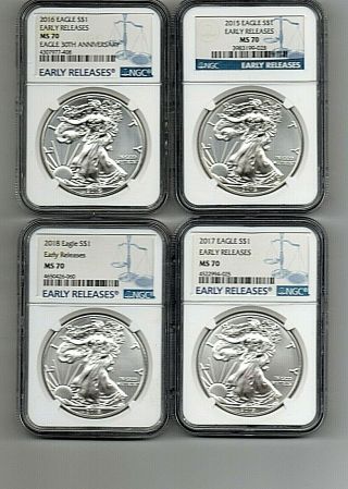 2015 2016 2017 2018 Silver Eagles Ngc Ms70 Early Releases
