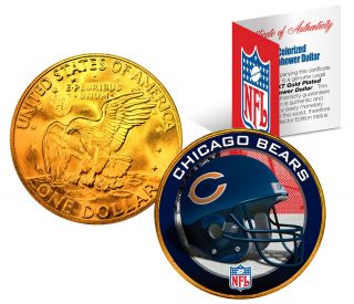 Chicago Bears Nfl 24k Gold Plated Ike Dollar Us Coin Officially Licensed