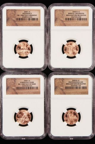 4 Brilliant Uncirculated 2009 - D 1c Lincoln Bicentennial Cents Ngc Graded - 2 Fdi