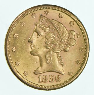 1886 - S Liberty Head $5.  00 Gold Half Eagle - Us Gold Coin 083