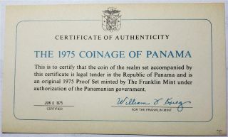 Panama 1975 9 - Piece Proof Set w/20 Balboas,  5.  69 Ounces Silver,  w/Box, 3