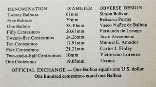 Panama 1975 9 - Piece Proof Set w/20 Balboas,  5.  69 Ounces Silver,  w/Box, 4
