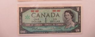 Canadian Centennial 1867 - 1967 $1 One Dollar Bill Circulated 2